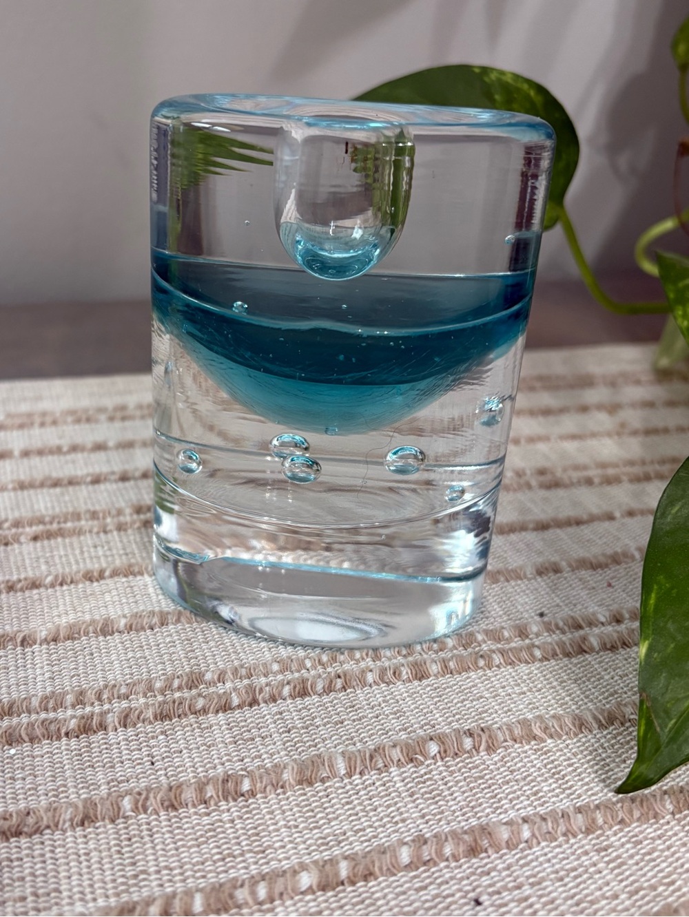 Iittala Arktia Glass Candle Holder Timo Sarpaneva Finland Clear Blue 4”
